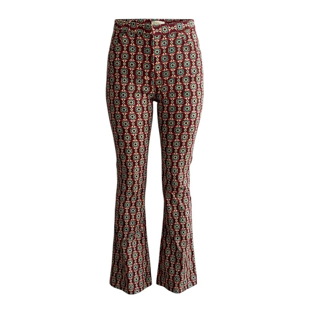 Maeve Anthropologie Floral Geometric Flare Pants Size 4 Burgundy Retro 70s